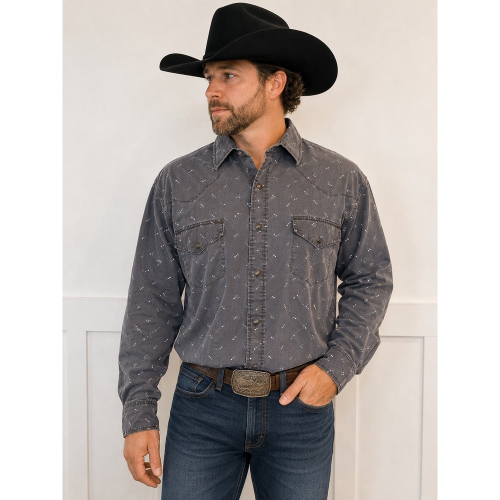 Gibson Trading Company Mens XL Western Pearl Snap Shirt Gray Geometric Print